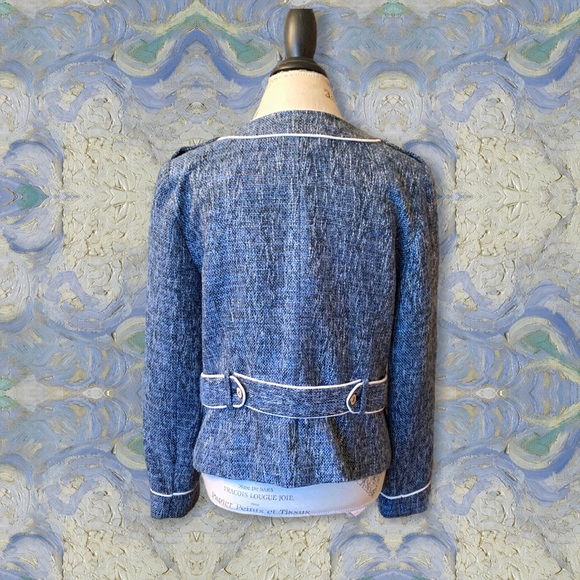 Cache Wool Blend Blue Tweed Four Pocket Jacket 14 - Picture 7 of 16